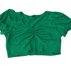 SHEIN Green Puff Sleeve Ruched Crop Top 2XL
